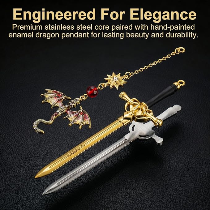 Fourth Wing Dragon Bookmarks,Fantasy Sword Bookmark,Metal Book Markers with Dragon Pendant, Cool Gifts for Men Boys Readers, Perfect Birthday Graduation Presents for Book Lovers (1, Red)
