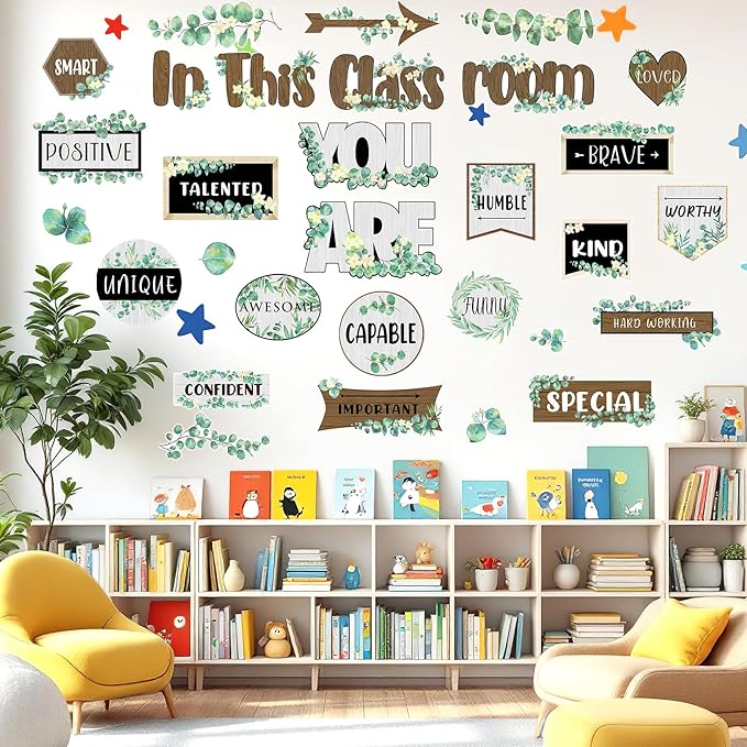 Eucalyptus Positive Inspirational Affirmation Bulletin Board Decor Nature Classroom Decor Classroom Greenery Themes Decoration Sets