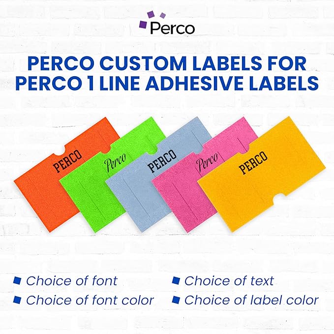 Custom Price and Date Labels for Perco Lite, X, Plus and Perco Pro 1 Line Guns - Choose Color, Font and Imprint - Case of 30 Sleeves