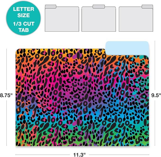 Global Printed Products Deluxe Designer Printed File Folders, 1/3 Cut Tab, Assorted Positions, Letter Size, 24/pk (Animal Print)