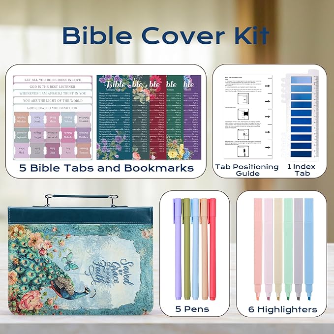 XKDOUS 24 Pcs Bible Bags Kit Large Bible Cover Case with Handle, Study Supplies Organizer Tote Bag Leather Book Carrying Case Christmas Gifts for Women Men Lady