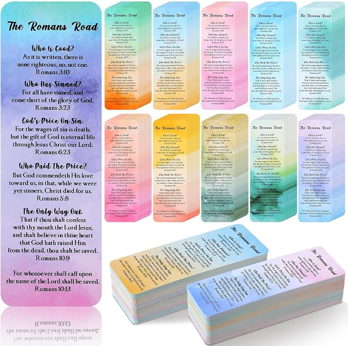 Skyygemm 240 Pcs Romans Road to Salvation Bookmarks 6 x 2 Gospel Tracks Religious Bookmarks Bulk Watercolor Christian Tracts Romans Road Scripture Gift for Church Pastor Men Women