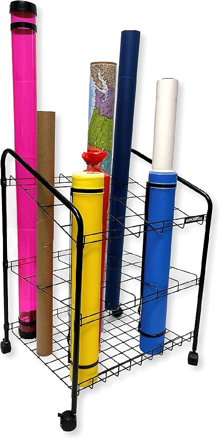 Proartek Drafting PK00002 Model WRF40 Wire Bin Roll File Blueprint Holder; 20 Slots, 4" x 4"; 4 Swivel Casters; Plastic Coated Heavy-Gauge Steel Rods