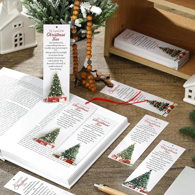 Dispowreath 60 Pcs The Legend of The Christmas Tree Bookmarks Religious Xmas Tree Bookmarks Church Exchange Gifts for Christmas Men & Women Sunday School Church Prizes Party Favors