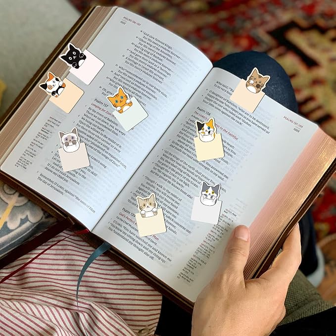 Cute Cat Magnetic Bookmarks - 8 PCs Book Marks for Reading Women Funny Magnet Page Clips for Kids Teachers Students Book Cat Lovers Bookish Readers Birthday Gifts School Office Accessories