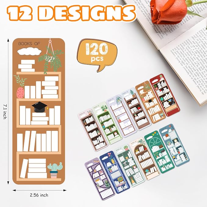 120Pcs Book Tracker Bookmarks Double-Sided Reading Page Markers Book Markers for Reading, Reading List Bookmark for Teacher Students Bookish Friends All Age