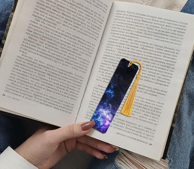 WIRESTER Set of 3 Metal Bookmarks with Light Gold Tassel for Students, Reader, Teachers, Book Lovers - Purple Nebula Galaxy, Galaxy Star Space, Celestial Blue Purple Galaxy