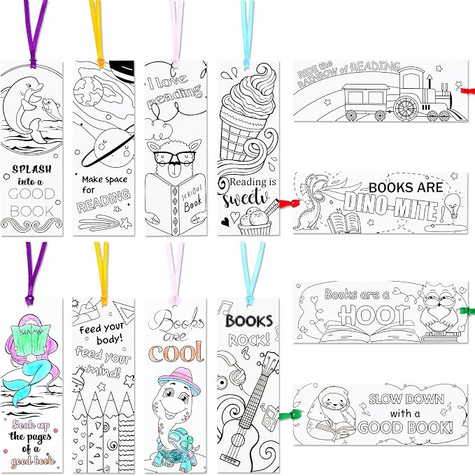 Outus Color Your Own Bookmarks DIY Coloring Blank Paper Double-Sided Patterned Bookmarks for Rewards Supplies(120 Pieces)