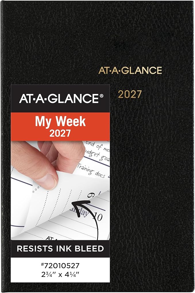 AT-A-GLANCE 2027 Planner, Weekly & Monthly, 2.75" x 4.25", Pocket Size Fine Diary, Faux Leather Hardcover, Black (72010527)