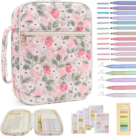 Bible Cover Case for Women Large Bible Cover with Durable Handle Quilted Bible Carrying Case for Girls Bible Study Supplies Accessories (Strawberry Garden, Strawberry Garden)