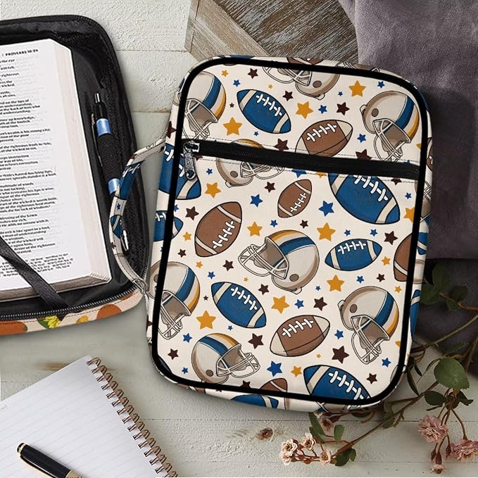 Coldinair Cute Football Bible Cover for Men Teen Boy,Bible Case Bible Carrier Carrying Organizer Purse Handbag with Zipper Pockets Church Bag