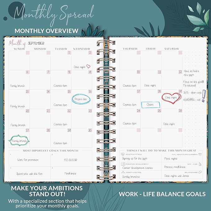 PLANBERRY Weekly Planner Premium – Undated Life Organizer & Budget Planner – Time Management, Goal Setting, To-Do List, Work-Life Balance & Habit Tracker – 6.9″ x 8.5″ (Tropical Forest)