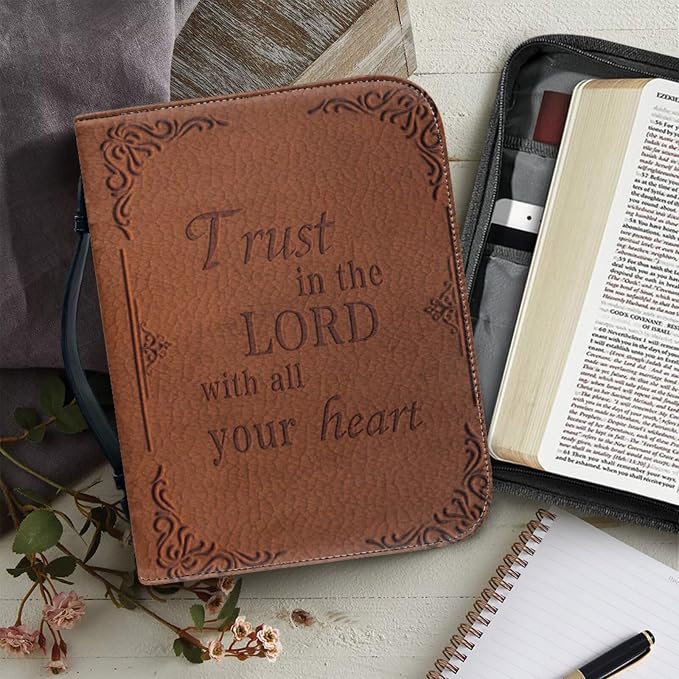 Retro Style Sunflower Bible Case with Bookmark Waterproof Bible Cover Case for Women Lightweight Bible Bag with Handle Pockets Church Book Bag Brown