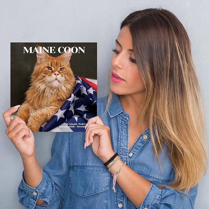 2026 Wall Calendar,Cat Calendar 2026,Maine Coon Monthly Wall Calendar, 12" x 24" Open,Family Planner Calendar Organizer with Maine Coon Images, for Cats Lovers
