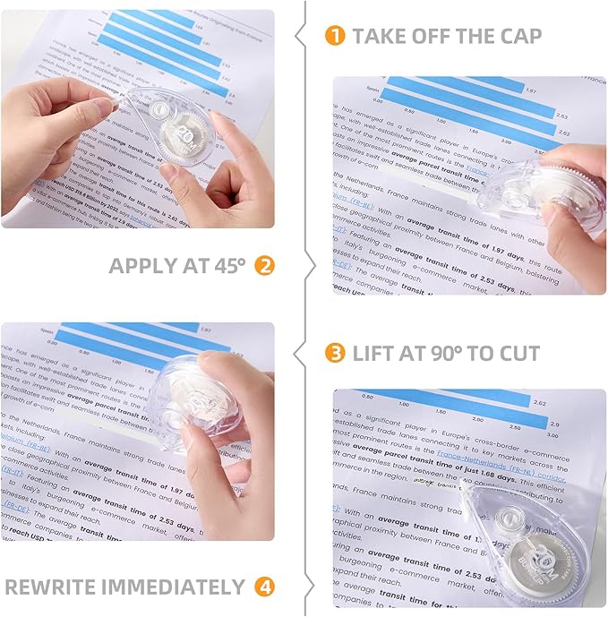 White Correction Tape, 10 Pack Bulk, Extra Long 65.62 Feet x 0.197 Inch, Strong Covering Power for Instant Corrections, Clear for Writing & No Marks for Copying, for School and Office