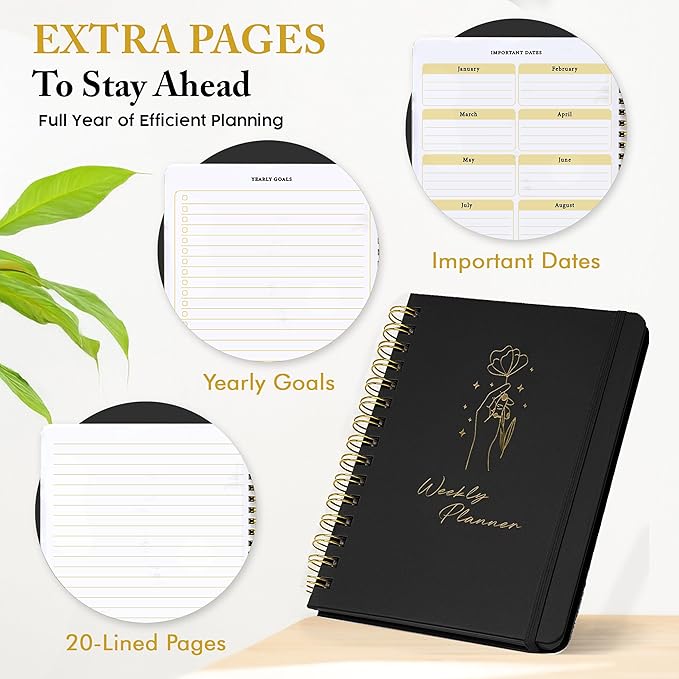 Undated Weekly Planner – Minimalist Notebook for Work, Home & Daily Writing | Simple Matte Planner for Goals, Appointments, Notes & Productivity, Elegant Cardstock Pages, Black