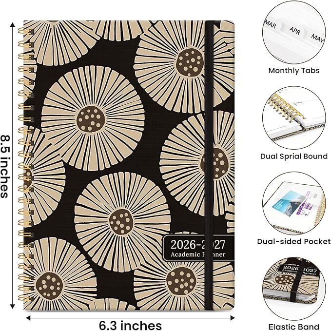 Planner 2026-2027, Monthly and Weekly Academic Planner July 2026 - June 2027, Hardcover Student Teacher Planning Agenda Calendar Book with Tabs, Perfect for Office School Supplies, A5 (6.3" x 8.5") - Petal Art