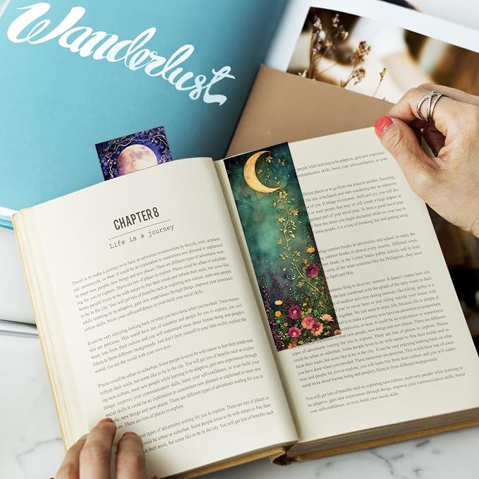 Moonlight Garden Fantasy Bookmarks Set – Unique Double-Sided Matte Laminated Page Markers, Aesthetic Floral Funny Book Mark for Office, School, Students, Teachers and Book Lovers(No Holes(100pcs))