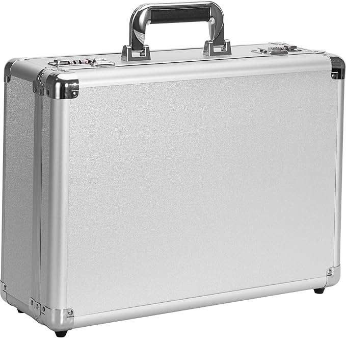 LOCKCURX File Organizer Storage Box - 18.9 x 14.6 x 6.3 Inch X-Large, Portable Locking Storage Totes with Dual Combination Locks for Cash, Documents & Valuables - Silver