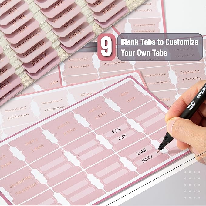 Mr. Pen- Bible Tabs, 75 Tabs, Pink Shades, Gold Foil Lettering, Laminated Bible Tabs for Women and Men, Bible Tabs for Study Bible, Bible Index Tabs, Bible Book Tabs, Bible Labels Tabs