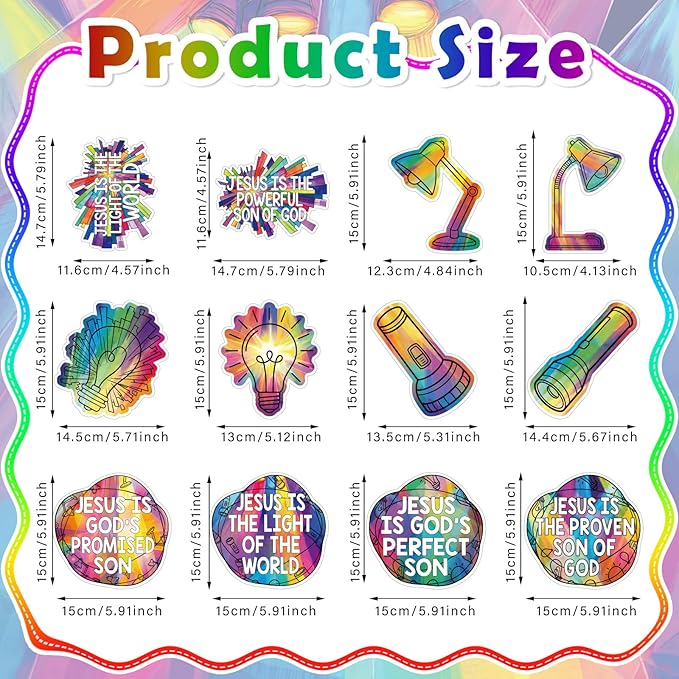 60 Pcs VBS 2026 Sunday School Cutouts Bulk 2026 Light Bulb Theme Cutouts Paper Religious VBS Bulletin Board Decorations for Sunday School Wall Decor Party Supplies