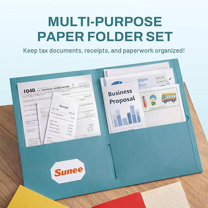 SUNEE Folders with Pockets (25 Pack, Warm Blue), 2 Pocket Folders Fit Letter Size, Paper File Folder for School Office Home Business, Textured Paper