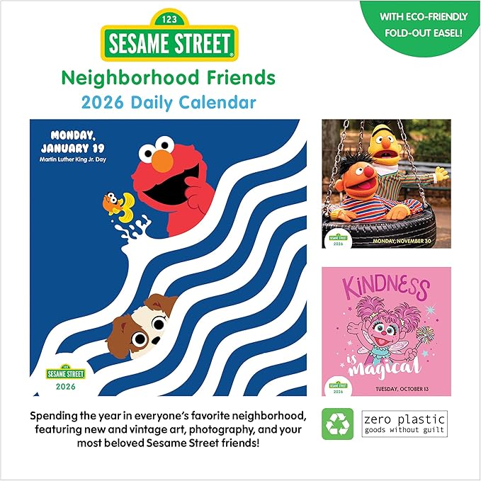 TF Publishing 2026 Sesame Street Daily Desktop Calendar - Home and Office Organization - Small Desk Calendar 2026 with Full-Color Tear-Off Pages and Standing Cardboard Easel - 5.25in x 5.25in
