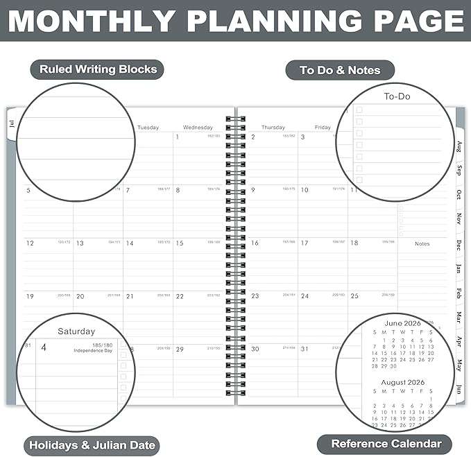 2026-2027 Planner - 2026-2027 Planner Weekl and Monthly from July 2026 to June 2027, Academic Planner with Spiral Bound, Inner Pocket, 8.5'' x 11'', Grey