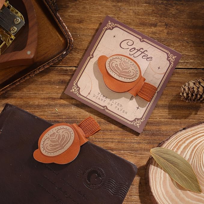 2PCS Vintage Magnetic Leather Bookmark, Leather Magnetic Bookmarks for Women,Unique Book Marks Gifts for Book Lovers， Magnetic PU Bookmarks Clip Book Accessories for Adults & Kids，Roses & Coffee