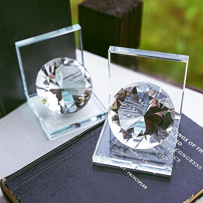 1 Pair Crystal Bookends with 80mm Clear Diamond, L Shaped Heavy Duty Book End for Shelves Non Skid Bookends Book Stopper, 4inch