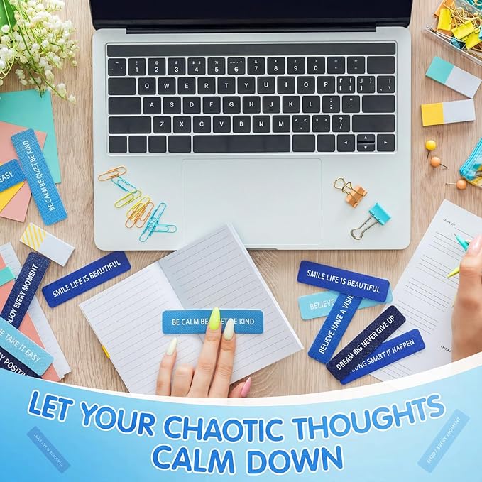 Sabary 60 Pcs Mental Health Awareness Anxiety Sensory Stickers Bulk Sensory Strips Anxiety Calm Textured Strip Stickers with Inspirational Quotes Different Styles for Adults Relief (Gradient,Blue)