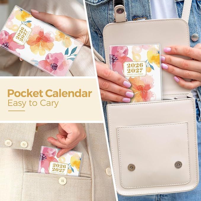 SKYDUE Pocket Calendar 2026-2027, 24-Month Small Monthly Pocket Planner Jan 2026- Dec 2027 for Purse, 6.7" X 3.7", Perfect for On-the-Go Planning and Organization