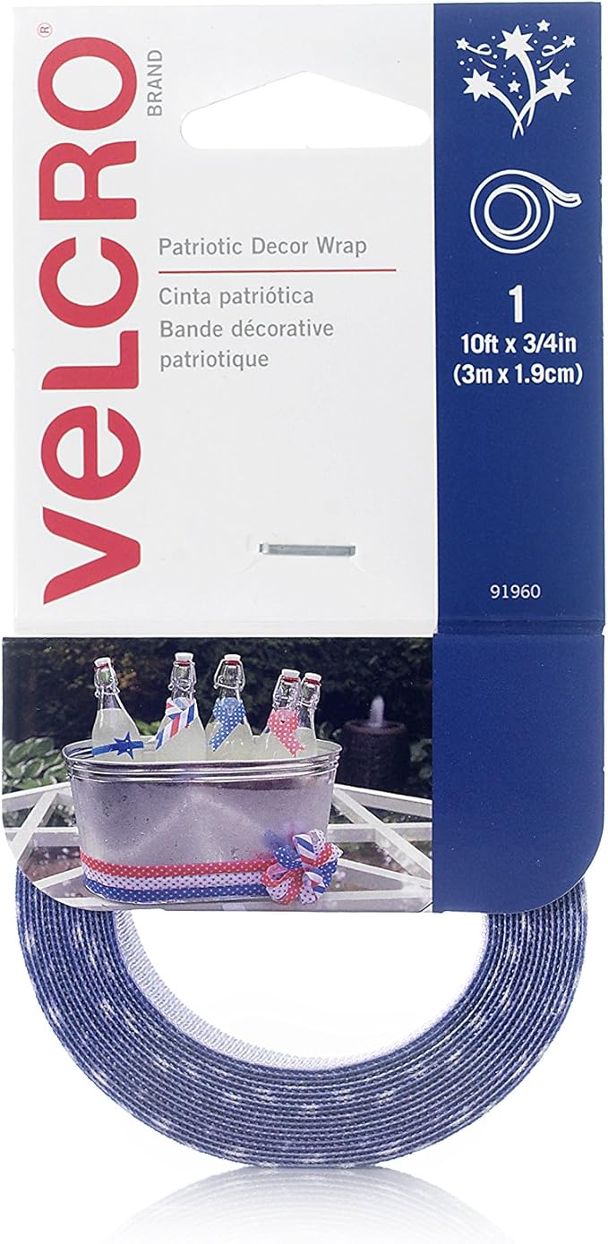 VELCRO Brand - Patriotic Decor Wrap - 10' x 3/4" - Blue with White Stars