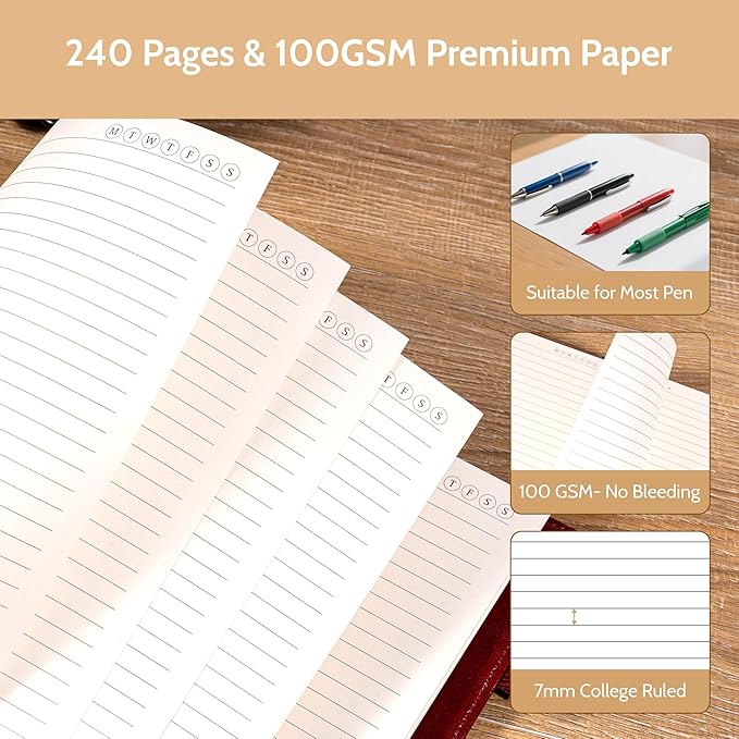 Refillable Notebooks for Work Discbound: Hardcover Notebook with 5 Subject Removable Dividers Tabs Colleged Ruled Large Journal for Writing Women Men 240 Pages,Dark Red