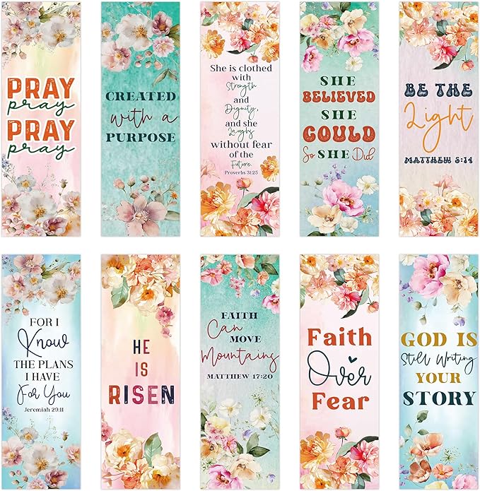Bible Flower Bookmarks, 100 Pcs Pretty Christian Floral Book Marks, Religious Spiritual Gifts for Reading Women Book Lovers