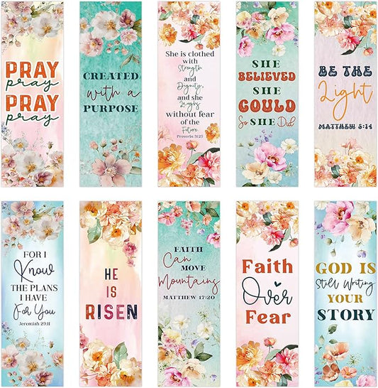 Bible Flower Bookmarks, 100 Pcs Pretty Christian Floral Book Marks, Religious Spiritual Gifts for Reading Women Book Lovers