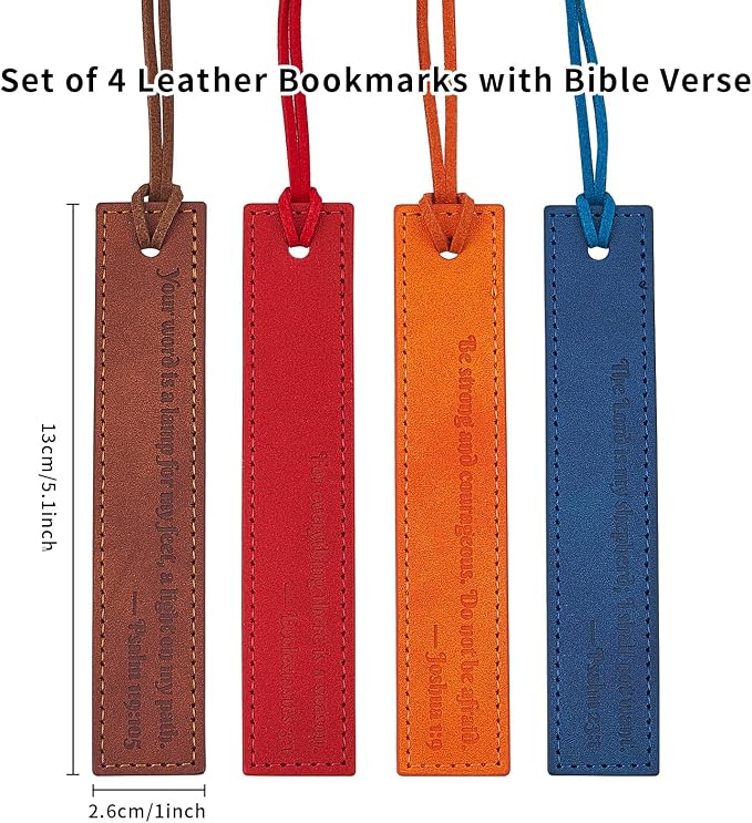 4PCS Bible Verse Bookmarks, Leather Christian Bookmark with Inspirational Scripture, Religious Gifts for Men, Bible Study Accessories