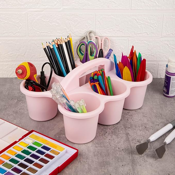2 Pack Classroom Caddy For School,Kidsroom,Pencil Holder,Plastic Cup Caddy for Drink Delivery (Pink)