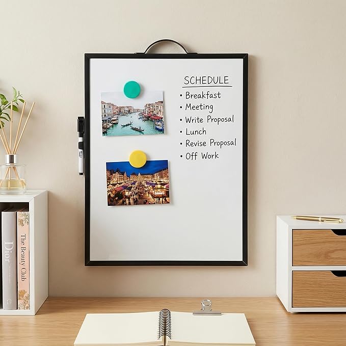 Mr. Pen- Small Magnetic White Board, 16"x12", Double-Sided Magnetic Dry Erase Board with Handle & Dry Erase Marker, Portable Aluminum Frame Whiteboard for Office, Home, Classroom, Studying & Planning