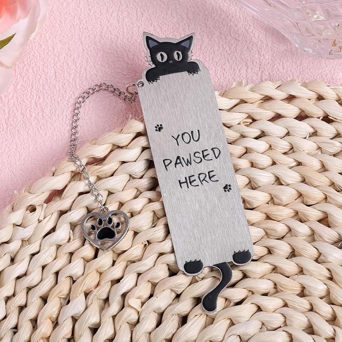 Black Cat Bookmark for Reading Women, Inspirational Funny Cute Metal Book Mark You Pawsed Here Bookish Gifts Reading Marker Accessories for Men Women Book Lovers (Cat Tail)