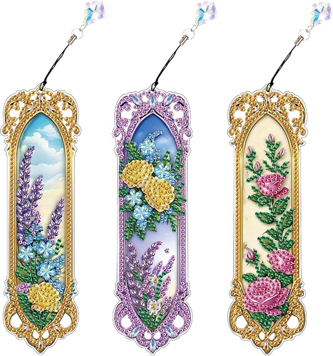Tontut 3pcs Diamond Art Painting Kit Bookmarks, Mirror Mandala Beautiful General DIY Bookmarks, Lightweight and Durable for Reading Lovers