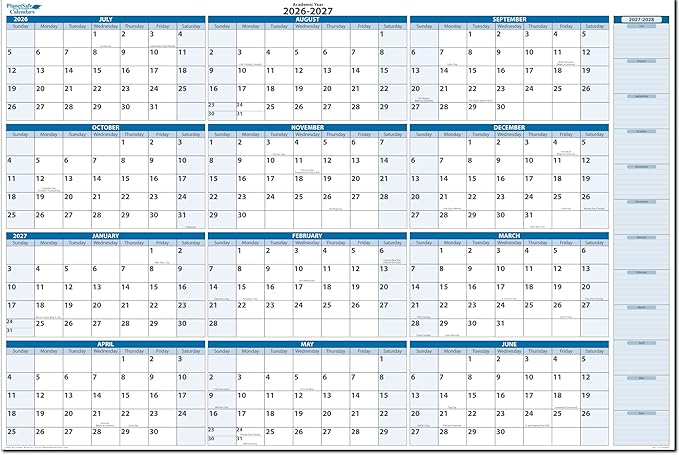 2026-2027 Fiscal Horizontal Premium Dry-Erasable Wall Calendar July to June 32" x 48" Marker and Eraser included