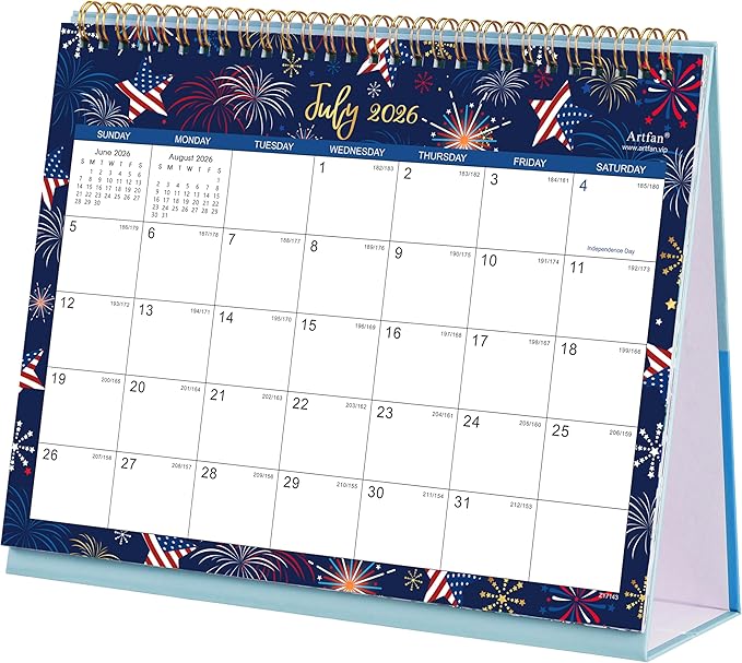Desk Calendar 2026-2027 - Standing Flip 2026-2027 Desktop Calendar, Jul.2026 - Dec.2027, 9.8" x 8.3", 26-27 Academic Calendar with Julian Date, Standing Flip - 12 Different Themes