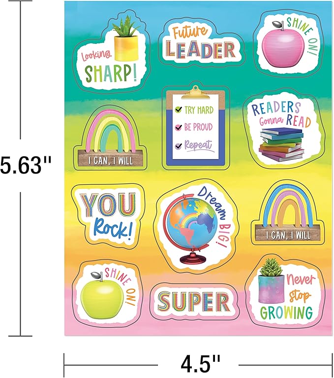 Carson Dellosa Creatively Inspired 72 Motivational Stickers for Kids, 6 Sheets of Rainbow Incentives with Positive Affirmations for Prizes, Reward Chart, and School Supplies, Classroom Must Haves