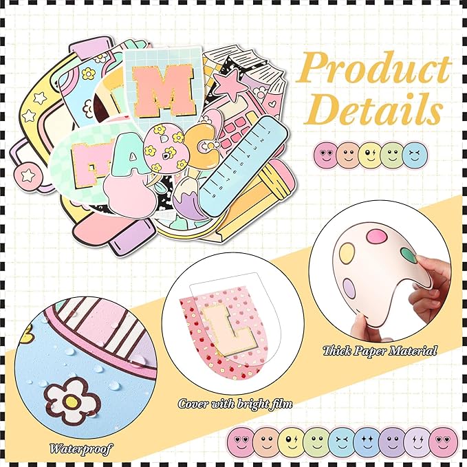 Pajean Composition Notebook Classroom Decor Welcome Back to School Bulletin Board Set Girl Style Welcome Banner Paper Cutouts Bulletin Board Borders Trim for First Day of School Classroom Wall Decor