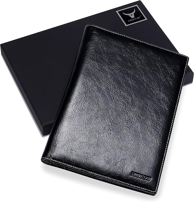 Leather Junior Padfolio for Men & Women with Pen Loop, Italian Calfskin, Business Portfolio Notebook Folder (Antiqued Black)