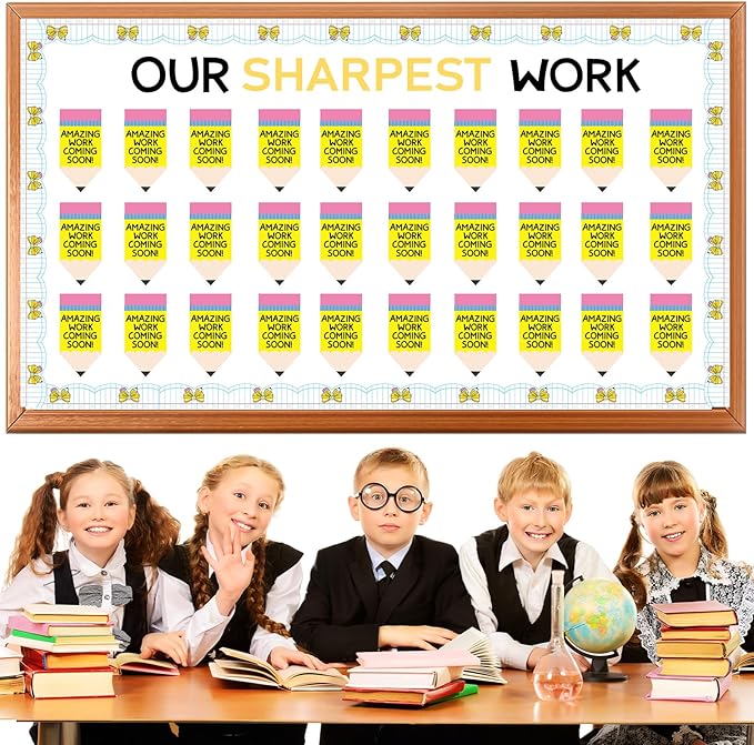 32Sets Student Work Display Bulletin Board Set Large Pencil Bulletin Board Decorations Cutouts Inspirational Student Works Display Classroom Wall Decor for Teacher Motivational Back to School Supplies