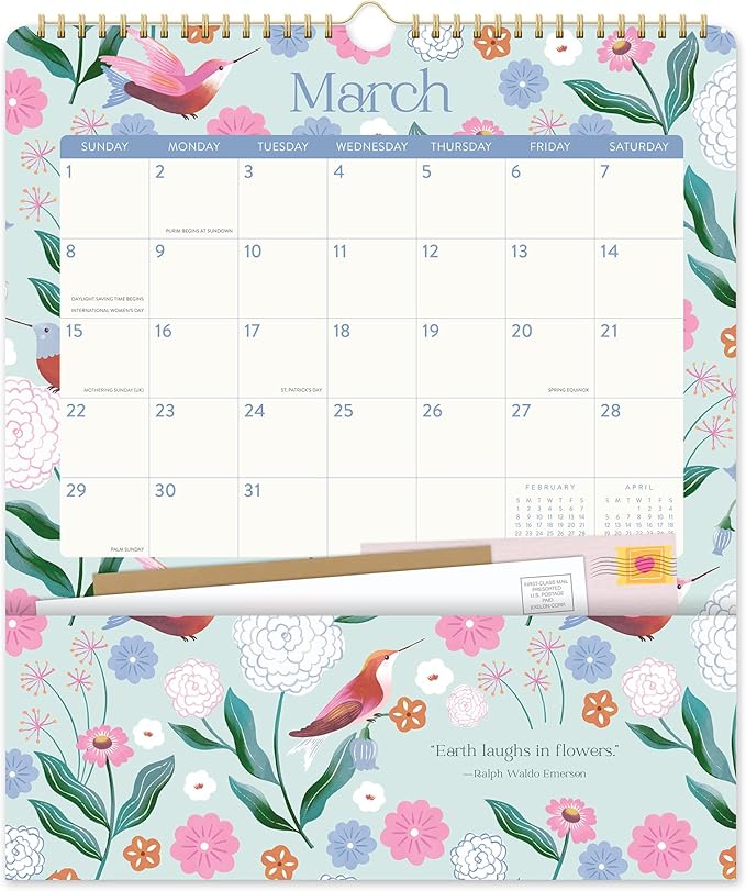Orange Circle Studio Pockets Plus Wall Calendar 2026, Birds & Blooms, Large Monthly Planner, Hanging Organizer, Aesthetic for Home Office, Classroom, School, Family Calendar, Easy Planning