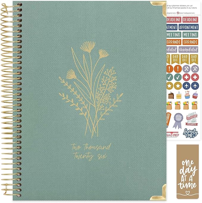 bloom daily planners HARDCOVER 2026 Planner for Women (January to December) - 8.5” x 11” Weekly & Monthly Dated Agenda Organizer Book with Stickers & Tabs - Green Linen