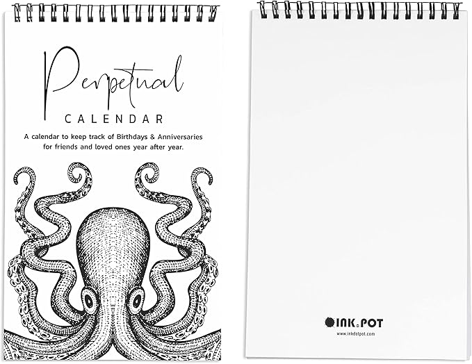 Octopus Perpetual Calendar, Important Dates to Remember- 6x9 Monthly and Daily Wall Hanging Journal for Special Days- Birthdays- Anniversaries Book Birthday Gift Planner Organizer-NY
